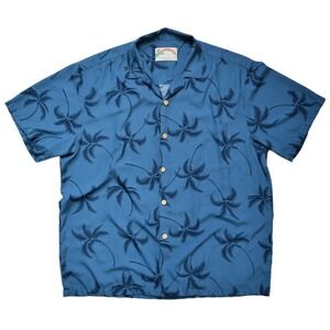 Vintage Paradise Found Hawaiian Shirt Mens XL Blue Rayon Palm Tree Aloha - Spot
